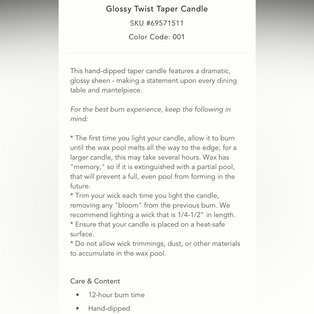Anthropologie Glossy Twist Taper Candle - Picture 5 of 14